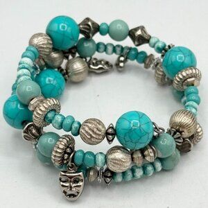 Vintage blue beaded charm wrap bracelet